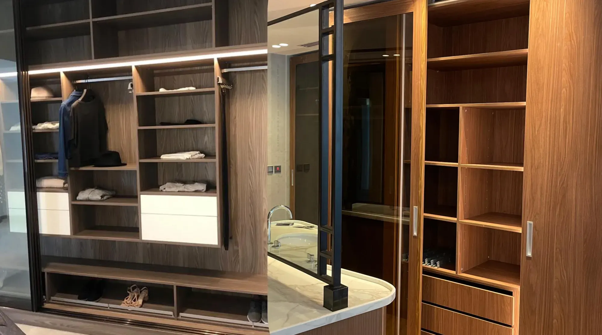 Oak wardrobes with glass sliding doors