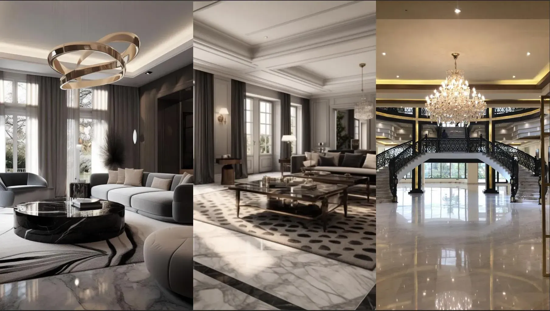 Three living room space planning visualisations